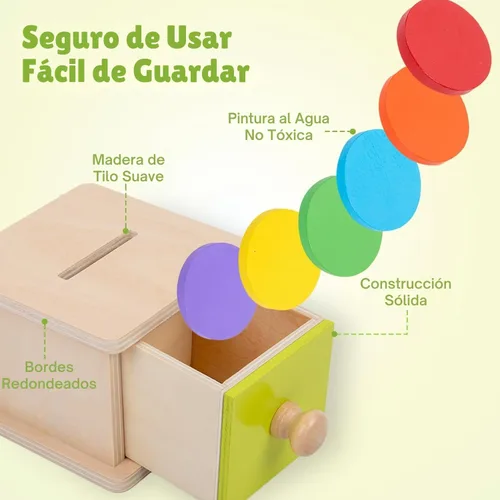 Miniatura 3 de Adena Montessori Caja de monedas, caja de permanencia para monedas de bebé de 1 año, juguetes de desarrollo de bolas de madera para bebés de 6 a 12