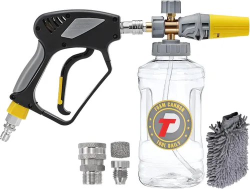 Tool Daily Cañón de espuma con pistola de lavado a presión de 5000 PSI, pistola de lavado eléctrico con conector rápido giratorio de 3/8 pulgadas,