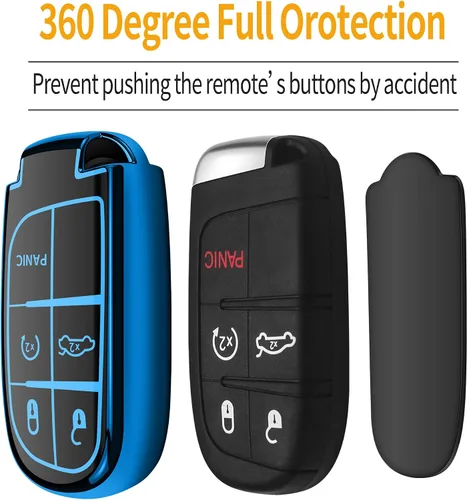 Miniatura 4 de Funda para llavero Jeep con llavero de cuero TPU suave, protección completa, para Jeep Grand Cherokee Renegade Chrysler 200 300 Dodge RAM Durango
