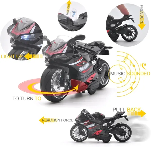 Miniatura 4 de Motocicleta de juguete, juguete de motocicleta con sonidos y luces, juguete de modelo de motocicleta a escala 1:12 para niños, vehículo de tracción