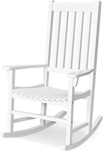 Tangkula Mecedora de madera de acacia, mecedora de madera con respaldo alto y reposabrazos para uso en interiores y exteriores, mecedora de patio