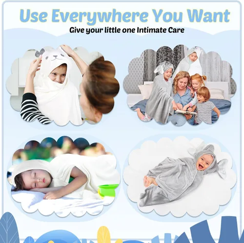 Miniatura 6 de Preboun 2 toallas de baño con capucha para niños pequeños de 27.5 x 55 pulgadas, toalla grande con capucha para niños de 3 a 10 años, bata de baño