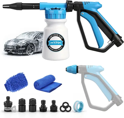 Miniatura 10 de Pistola de espuma para lavado de autos/aspersor de manguera, cañón 16 EN 1, ajustable con selector de proporción de espuma de 2.5-6, botella de 1L