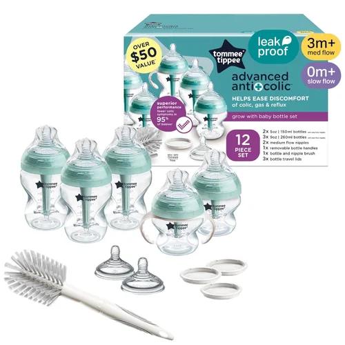 Miniatura 14 de Tommee Tippee Advanced Anti-Colic - Juego de 10 piezas de biberones y chupetes anticólicos, biberones sin BPA de 5 y 9 onzas, para recién nacidos a