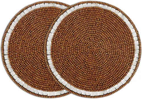 Miniatura 30 de Manteles individuales de 13 pulgadas con cuentas redondas para mesa de comedor - Manteles decorativos con cuentas de vidrio y respaldo de algodón