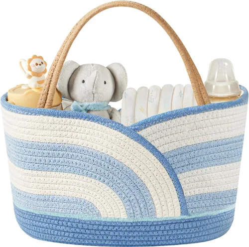 Organizador de pañales para bebé, cesta portátil de cuerda de algodón para guardería, regalo para lista de baby shower, almacenamiento para pañales,