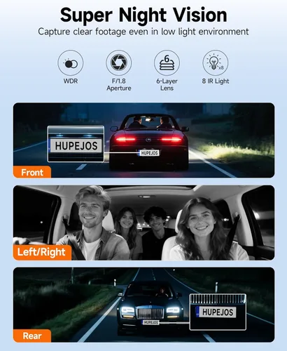 Miniatura 4 de Cámara de tablero de 360° frontal y trasera en el interior, cámara de tablero de 4 canales para automóviles FHD 1080Px4, Wi-Fi integrado, pantalla