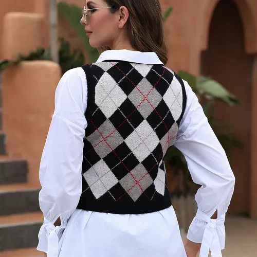 Miniatura 2 de Chaleco corto de moda para mujer, chaleco sin mangas estilo universitario
