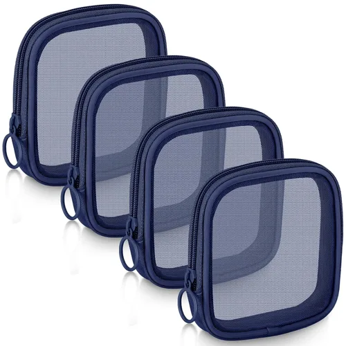 Miniatura 12 de Weewooday 4 piezas Bolsa de maquillaje de malla Bolsa de cosméticos de malla Bolsa de viaje para artículos de tocador con cremallera Mini bolsa
