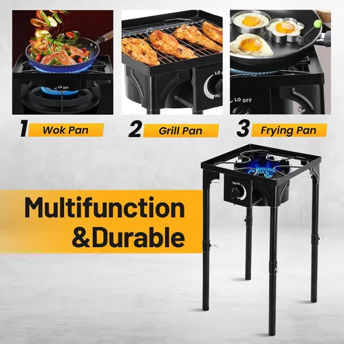 Miniatura 5 de Estufa de Camping al Aire Libre FSUON, 130000 BTU, Quemador de Alta Presión Individual, Cocina de Gas Propano con Patas Desmontables, Regulador
