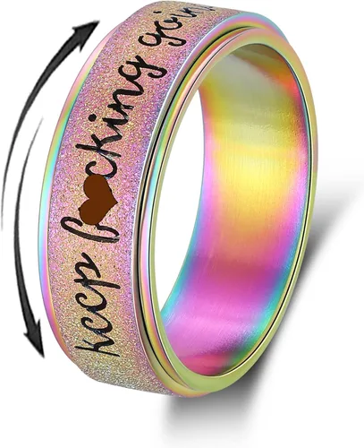 Miniatura 14 de Fidget Ring Women for Anxiety Rings:Personalized Inspirational Mantra Stainless Steel Silver Black Rainbow Rose Gold Spinning Ring for Men Women