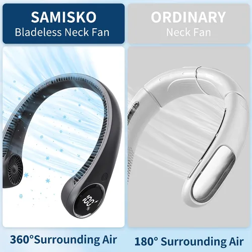 Miniatura 8 de Ventiladores de cuello portátiles de enfriamiento personal, 5000 mAh USB recargable, rotación libre de 360 grados y diseño de batería sin aspas