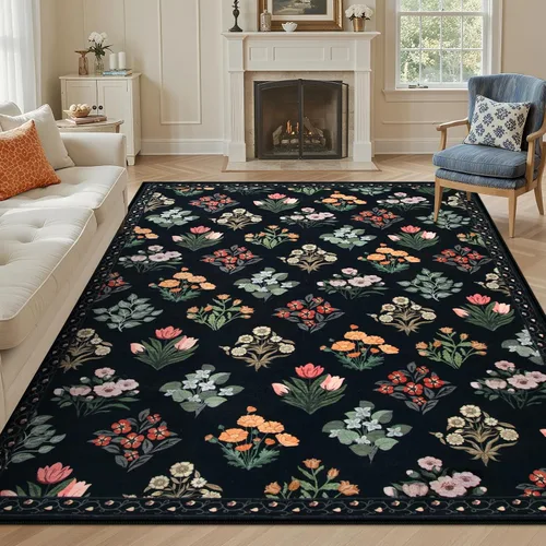 Miniatura 30 de Wonnitar Alfombras rosas para dormitorio, niñas, guardería, alfombra lavable con estampado floral de 5 x 7 pies, bohemio, ultrafina, antideslizante