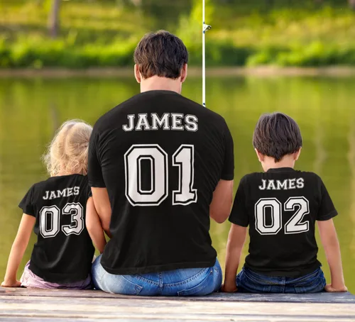 Miniatura 2 de Camisas personalizadas a juego para papá y niños, camisetas personalizadas con nombre de padre e hijo, trajes familiares hechos a mano, camisas a