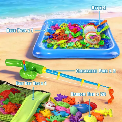 Miniatura 2 de CozyBomB™ Juego de juguetes de pesca magnética para niños Mesa de agua, bañera, piscina infantil, fiesta, caña con red, peces de plástico