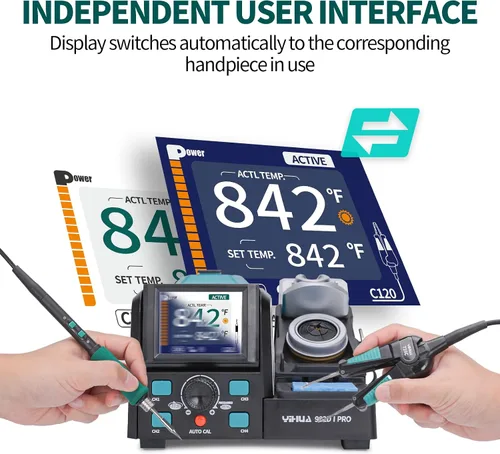 Miniatura 2 de YIHUA 982D-I PRO Estación de soldadura de pinzas calientes de precisión 2 en 1 con microsoldador con 10 cartuchos de punta, interfaces de operación