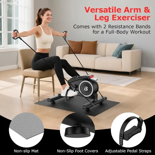 Miniatura 3 de pooboo Pedal de ejercicio para debajo del escritorio, mini bicicleta estática magnética con 16 niveles de resistencia, entrenamiento para brazos