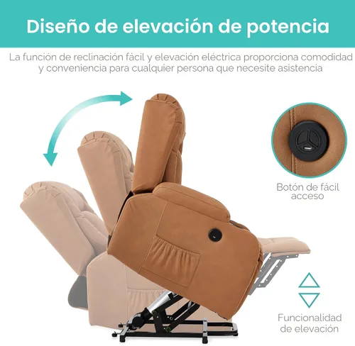 Miniatura 4 de Best Choice Products - Silla de elevación eléctrica de cuero PU, silla reclinable de masaje, muebles ajustables para espalda, patas con 3
