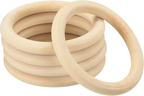Miniatura 12 de uxcell 5 anillos de madera natural de 3.937 in (4 pulgadas), círculos de madera lisa sin terminar de 0.591 in de grosor para manualidades, tejer