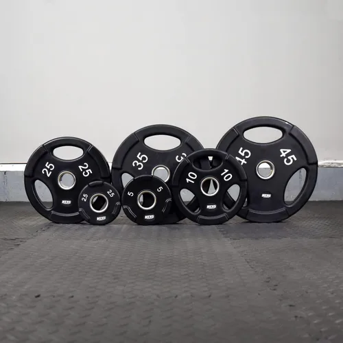 Miniatura 3 de NEXO - Par de platos comerciales de uretano de 45 libras, estándar olímpico de 2 pulgadas, acabado premium para entrenamiento de pesas, fitness