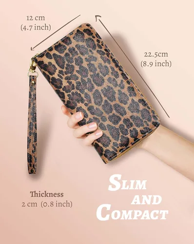 Miniatura 3 de Yarnic Cartera de leopardo para mujer con tarjetero de crédito, bolsillos para dinero, correa de pulsera, carteras con clip para monedas, monedero