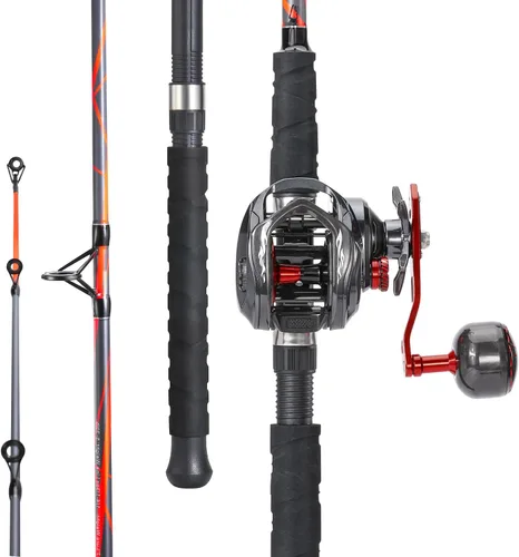 Sougayilang Combo de Caña y Carrete Baitcaster, Caña de Pescar Compuesta de Carbono y Vidrio de 7'0" con Carrete de Casting Tamaño 400, Asiento de