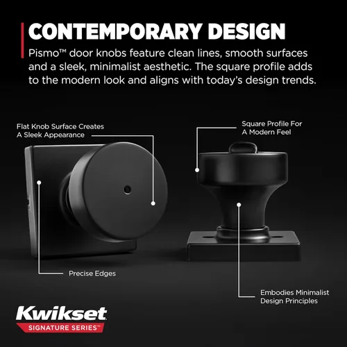 Miniatura 6 de Kwikset Pismo Manija de privacidad para puerta, para interiores, con cerradura, sin llave, con protección Microban, para baño y dormitorio, negro