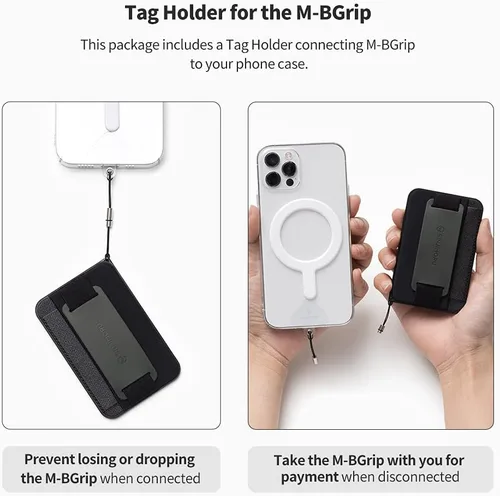 Miniatura 4 de Sinjimoru para cartera MagSafe 3 en 1 con 2600g de fuerza magnética, agarre para teléfono con tela elástica, solapa de seguridad con soporte Negro