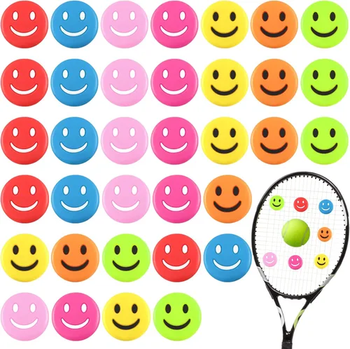 Jexine 35 piezas de raqueta de silicona para amortiguador de vibraciones de tenis, raqueta de suministros de tenis para regalo (sonrisa)