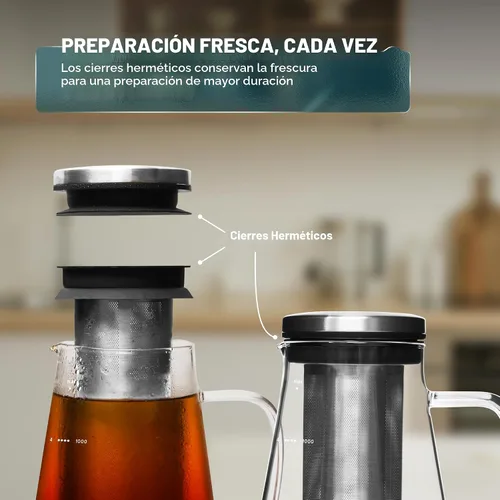 Miniatura 5 de Máquina de café helado, hermética e infusor de té con boquilla. 1.0L. Ovalware RJ3 jarra de vidrio para elaboración con filtro de acero inoxidable