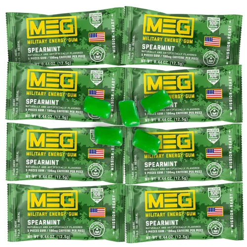Miniatura 11 de MEG - Goma de mascar de energía militar 100 mg de cafeína por pieza + aumenta la energía + aumenta el rendimiento físico + paquete de 8
