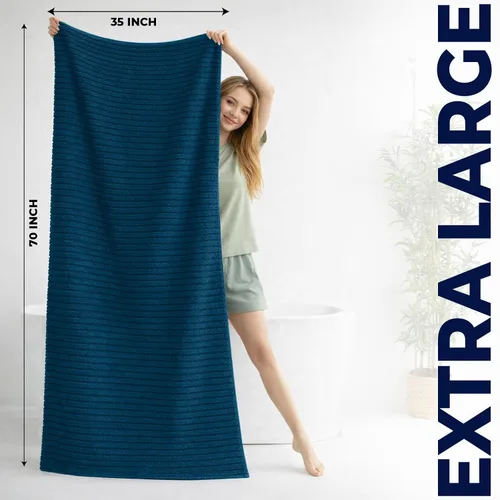 Miniatura 2 de DAN RIVER Paquete de 2 toallas de baño de 35 x 70 pulgadas, toallas grandes extra acanaladas, toallas de baño grandes, absorbentes de secado rápido