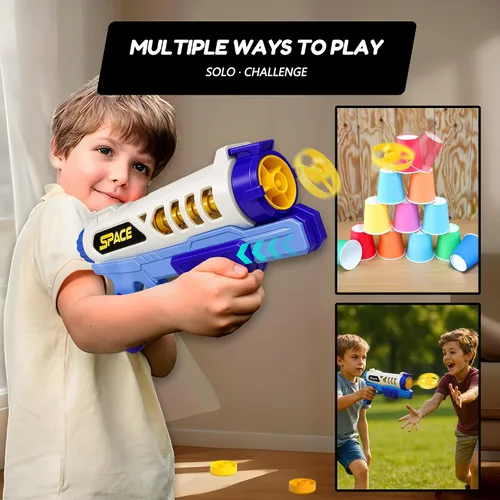 Miniatura 2 de Pistola de juguete para niños UFO Space Disc Launcher - Tirador de anillo de espuma alimentado por resorte, rango de 30 pies para jugar al aire libre