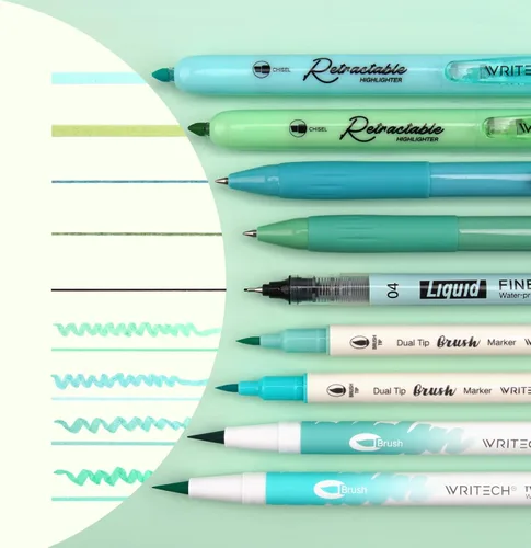 Miniatura 2 de WRITECH Kit de diario, bolígrafos de tinta de gel, resaltadores retráctiles, bolígrafos de punta doble, bolígrafos de punta fina, suministros
