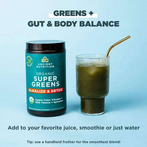 Miniatura 5 de Ancient Nutrition Supergreens Alkalize & Detox - Polvo de superalimento orgánico hecho de frutas reales, verduras y hierbas, para apoyo digestivo