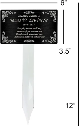 Miniatura 3 de Estaca de Placa Conmemorativa Personalizada, Marcador de Tumba, Placa de Recuerdo, Exterior, Interior, Placa Conmemorativa (Negro/Plateado)