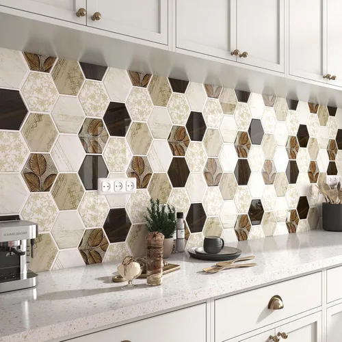 Miniatura 7 de FunStick 15 hojas de azulejos hexagonales para cocina, baño, azulejos de pared de 12 x 12 pulgadas, de madera bohemia, aptos para inquilinos