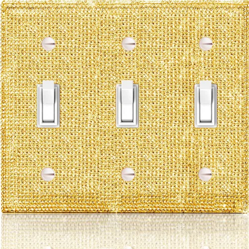 Miniatura 12 de 1 funda para interruptor de luz brillante – Cubierta de placa de interruptor con purpurina dorada con diamantes de imitación 2.2 lbs-2-Oro