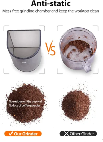 Miniatura 5 de Aromaster Molinillo de granos de café con 48 ajustes de molienda, molinillo de café de rebabas cónicas para uso doméstico, acero inoxidable, Beige