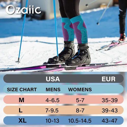 Miniatura 5 de Calcetines de esquí de lana merino para hombre y mujer, 2 pares para esquí, snowboard, térmicos hasta la rodilla, calcetines de rendimiento