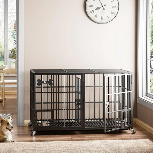 Miniatura 8 de Jaula XL de 54 pulgadas para perros grandes/perros medianos dobles, jaula de metal resistente para perros, toda metálica con parte superior abierta