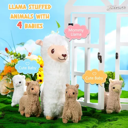 Miniatura 4 de Jenaai Muñeco de peluche de llama con 4 llamas de bebé, lindo juego de peluche de alpaca, muñecas de almohada Kawaii suaves para niños y niñas