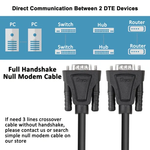Miniatura 4 de DTech DB9 RS232 - Cable serie macho a hembra, cable de módem nulo, cruce de 7 cables para comunicación de datos (1.5 pies, negro)