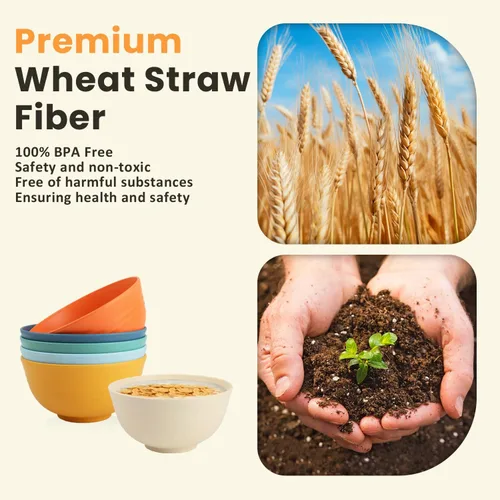 Miniatura 3 de Homienly Juego de 6 boles irrompibles de fibra de paja de trigo, aptos para microondas y lavavajillas, alternativa reutilizable a los boles