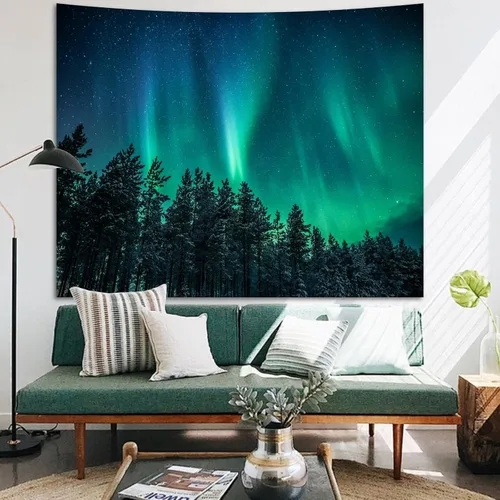 Miniatura 8 de Apdidl Tapiz de pared de bosque para dormitorio, estético, naturaleza, espacio exterior, galaxia, noche estrellada, tapiz para colgar en la pared