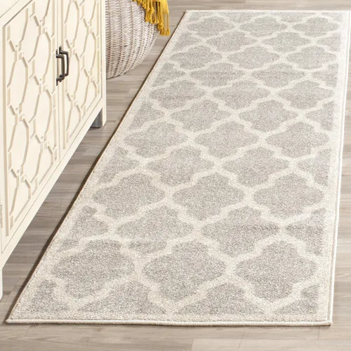 Miniatura 11 de SAFAVIEH Amherst Collection AMT420E - Alfombra para pasillo, 2 pies 3 pulgadas x 7 pies, beige y gris claro, diseño de enrejado marroquí,