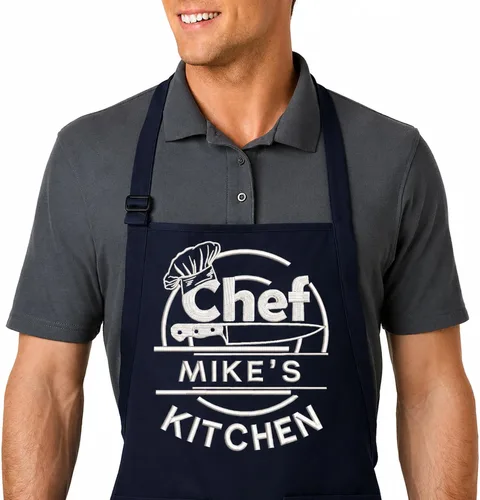 Miniatura 12 de Delantal bordado personalizado con nombre personalizado. Delantal de calidad profesional para hombres y mujeres. Diseño de cocina