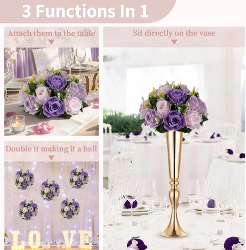 Miniatura 110 de NUPTIO Centros de mesa de flores para mesas de boda: arreglo de bolas de flores artificiales rosa y blanco para bodas, fiestas, 2 piezas de rosas