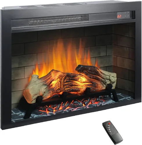 Miniatura 13 de Inserto de chimenea eléctrica de 18 pulgadas, calentador ultrafino con juego de troncos y llama realista, protección contra sobrecalentamiento