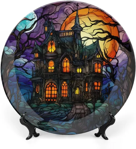 Miniatura 19 de Platos decorativos, placa de cerámica con estampado de globos de aire caliente, plato de cena tambaleante con soporte de exhibición, decoración